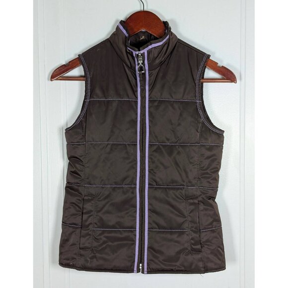 Ariat Girls Medium Reversible Vest Full Zip Equestrian Horse Print Brown Purple - Picture 3 of 5